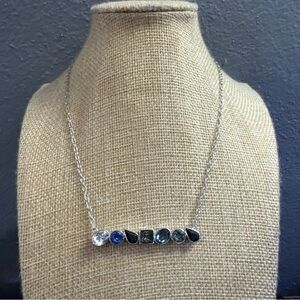 LIA SOPHIA Silver Tone Faux Blue Gemstone Bar Pendant Necklace 14-16 Inches